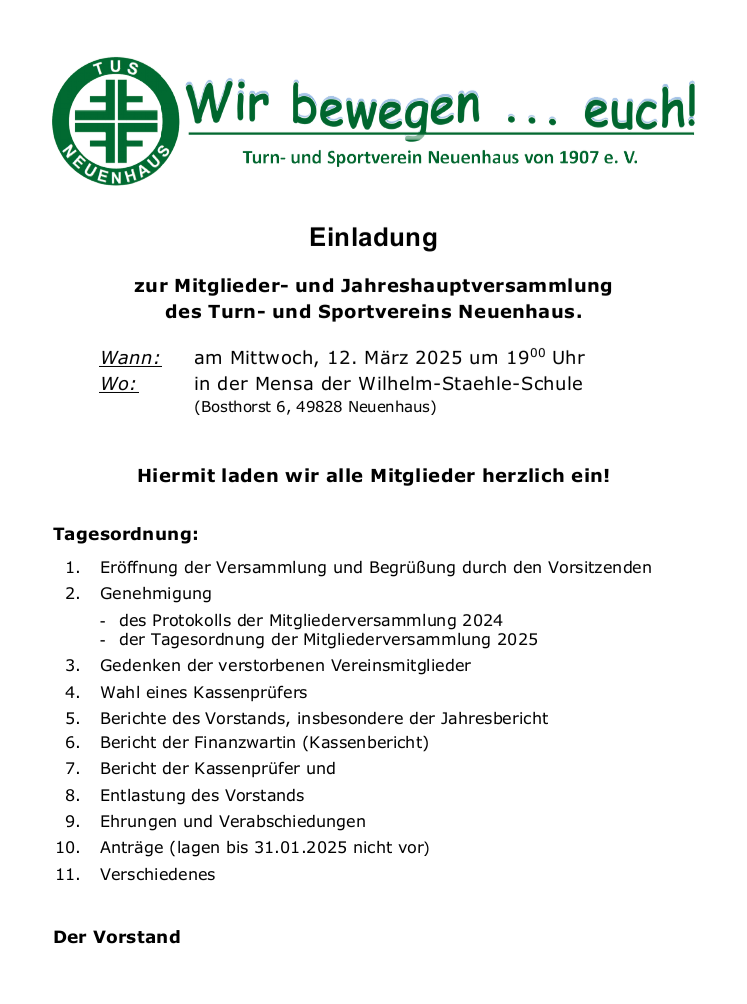 Einladung JHV 12.03.2025